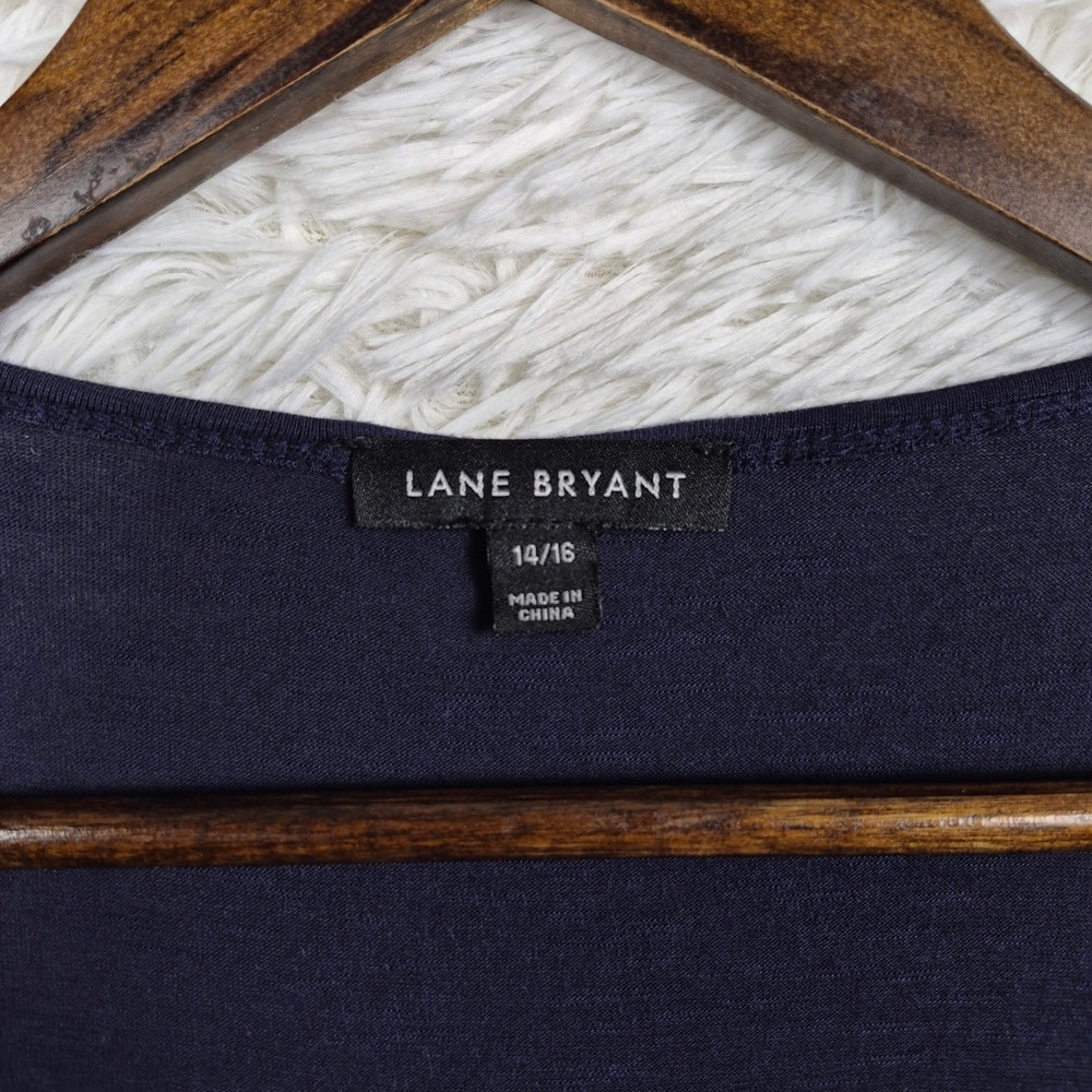 Lane Bryant Navy Blue‎ Lace Trim V-Neck Tank Top Sleeveless Slub Knit 14/16 - Picture 5 of 9